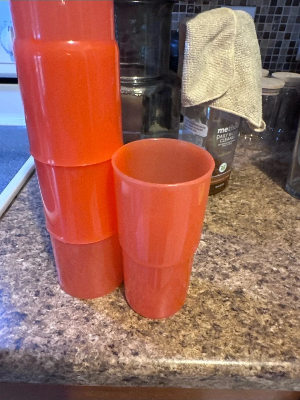 Tupperware Coral-Red Stackable Plastic Tumblers - Set of 4